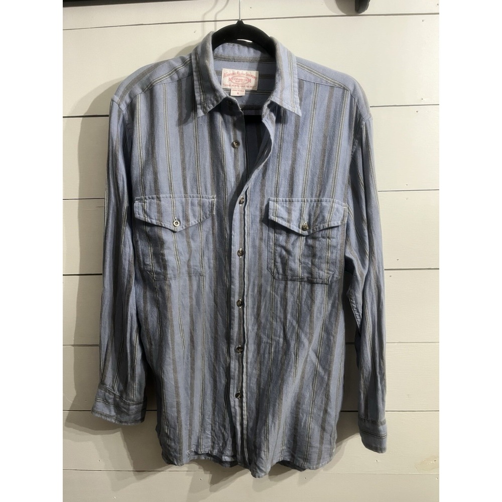 Filson Blue Striped Button Down Shirt Men's LARGE‎ 100% Cotton Flannel